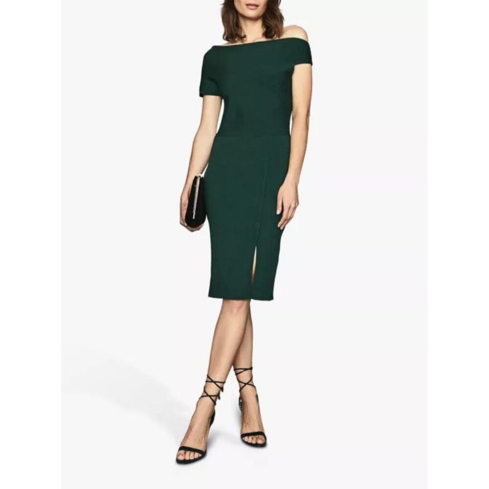 REISS Lavinia Knitted Bodycon Dress Green Size Medium